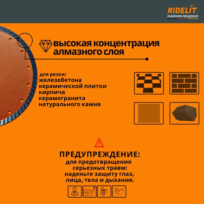Алмазный диск турбо 125 мм УШМ/болгарка для резки бетона, плитки, кирпича, камня, плитки и керамогранита