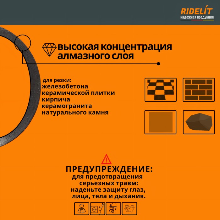 Диск алмазный сплошной 125 мм УШМ/болгарка для резки бетона, плитки, кирпича, камня, плитки и керамогранита